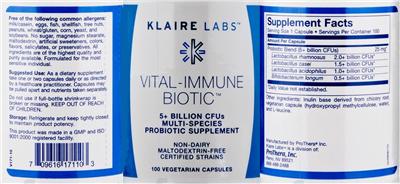 Photo of the Klaire Labs Vital-Immune Biotic label