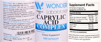 Photo of the Wonder Laboratories Caprylic Acid Complex label