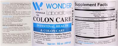 Photo of the Wonder Laboratories Colon Care Powder label