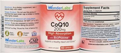 Photo of the Wonder Labs CoQ10 200 mg with BioPerine label