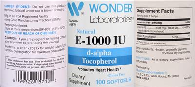 Photo of the Wonder Laboratories Natural E-1000 IU label
