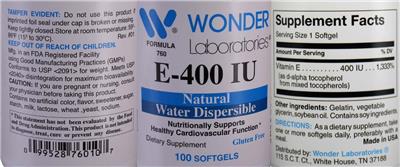 Photo of the Wonder Laboratories E-400 IU label