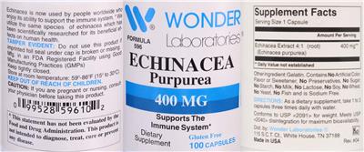 Photo of the Wonder Laboratories Echinacea Purpurea 400 mg label