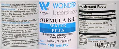 Photo of the Wonder Laboratories Formula K-U Water Pills label