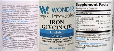 Photo of the Wonder Laboratories Iron Glycinate 28 mg label