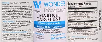 Photo of the Wonder Laboratories Marine Carotene label