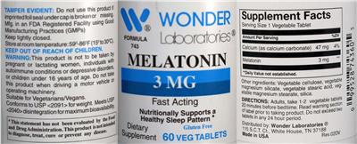 Photo of the Wonder Laboratories Melatonin 3 mg label