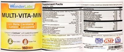 Photo of the Wonder Labs Multi-Vita-Min label