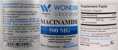 Photo of the Wonder Laboratories Niacinamide 500 mg label