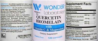 Photo of the Wonder Laboratories Quercetin Bromelain label