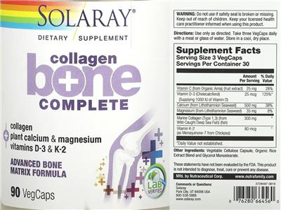Photo of the Solaray Collagen Bone Complete label