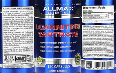 Photo of the ALLMAX L-Carnitine + Tartrate label