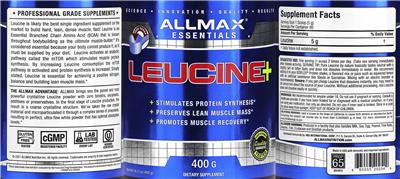 Photo of the ALLMAX Leucine+ label