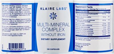 Photo of the Klaire Labs Multi-Mineral Complex without Iron label