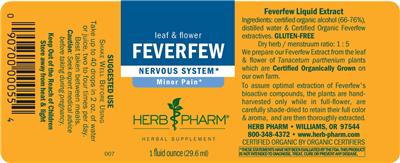 Photo of the Herb Pharm Feverfew label