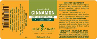 Photo of the Herb Pharm Cinnamon label