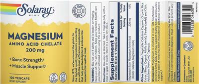 Photo of the Solaray Magnesium 200 mg label