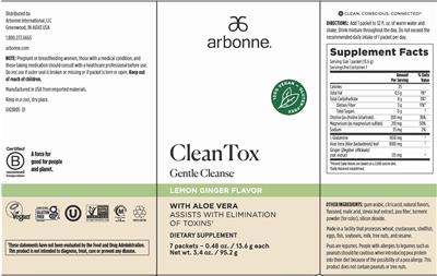 Photo of the Arbonne Clean Tox Lemon Ginger Flavor label