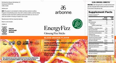 Photo of the Arbonne EnergyFizz Blood Orange Flavor label