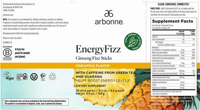 Photo of the Arbonne EnergyFizz Pineapple Flavor label