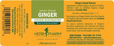 Photo of the Herb Pharm Ginger label