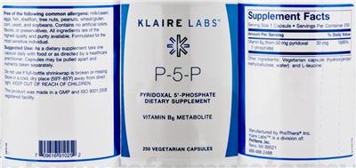 Photo of the Klaire Labs P-5-P label