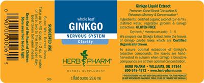 Photo of the Herb Pharm Ginkgo label