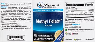 Photo of the NuMedica Methyl Folate label