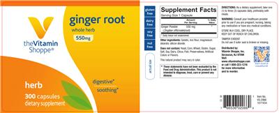 Photo of the The Vitamin Shoppe Ginger Root 550 mg label