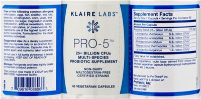 Photo of the Klaire Labs Pro-5 label