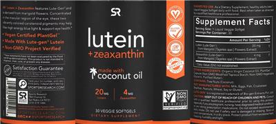 Product label for Lutein + Zeaxanthin