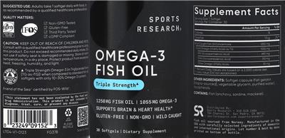 Product label for Omega-3 1055 mg Fish Oil 1250 mg
