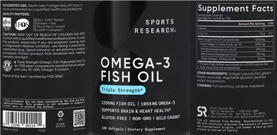 Product label for Omega-3 1055 mg Fish Oil 1250 mg