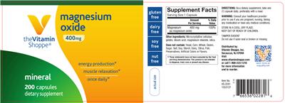 Photo of the The Vitamin Shoppe Magnesium Oxide 400 mg label