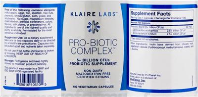 Photo of the Klaire Labs Pro-Biotic Complex label