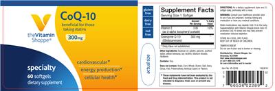 Photo of the The Vitamin Shoppe CoQ-10 300 mg label