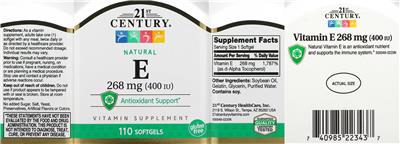 Photo of the 21st Century Natural E 268 mg (400 IU) label