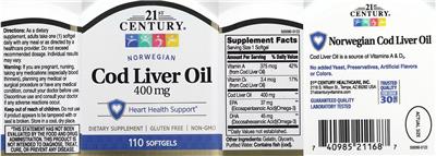 Photo of the 21st Century Norwegian Cod Liver Oil 400 mg label