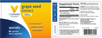 Photo of the The Vitamin Shoppe Grape Seed Extract 200 mg label