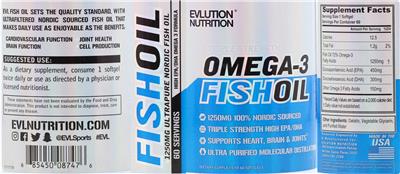 Photo of the Evlution Nutrition Omega-3 Fish Oil 1250 mg label