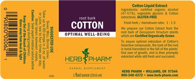 Photo of the Herb Pharm Cotton label