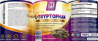 Photo of the BRI Nutrition L-Tryptophan Extra Strength 1500 mg label