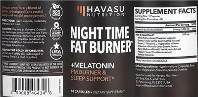 Photo of the Havasu Nutrition Night Time Fat Burner label