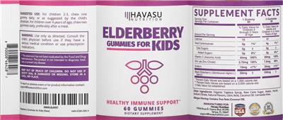 Photo of the Havasu Nutrition Elderberry Gummies For Kids label