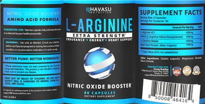 Photo of the Havasu Nutrition L-Arginine Extra Strength label