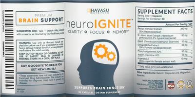 Photo of the Havasu Nutrition NeuroIGNITE label