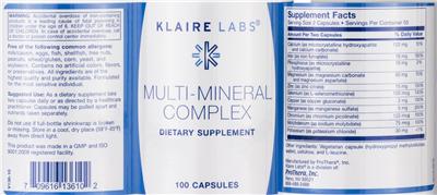 Photo of the Klaire Labs Multi-Mineral Complex label