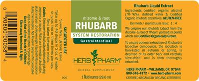 Photo of the Herb Pharm Rhubarb label