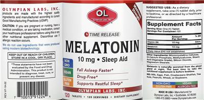 Photo of the OL Olympian Labs Melatonin 10 mg label