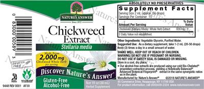 Photo of the Nature's Answer Chickweed Extract 2,000 mg Alcohol-Free label